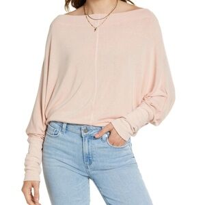 Light Pink Boat Neck Dolman Sleeve Top with Exposed Center Seam Size Large